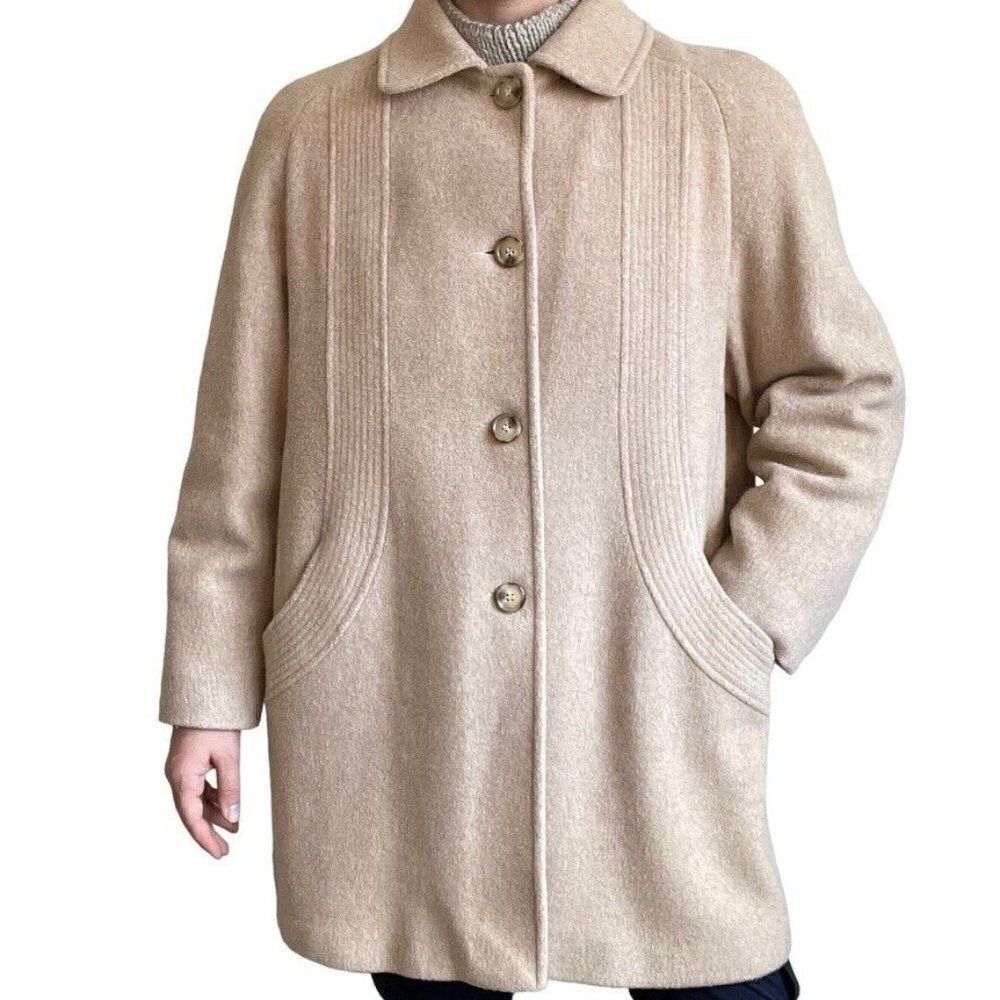 Vintage Bromley Collection Womens Cream Wool Mid Length Retro Trench Coat Sz 16